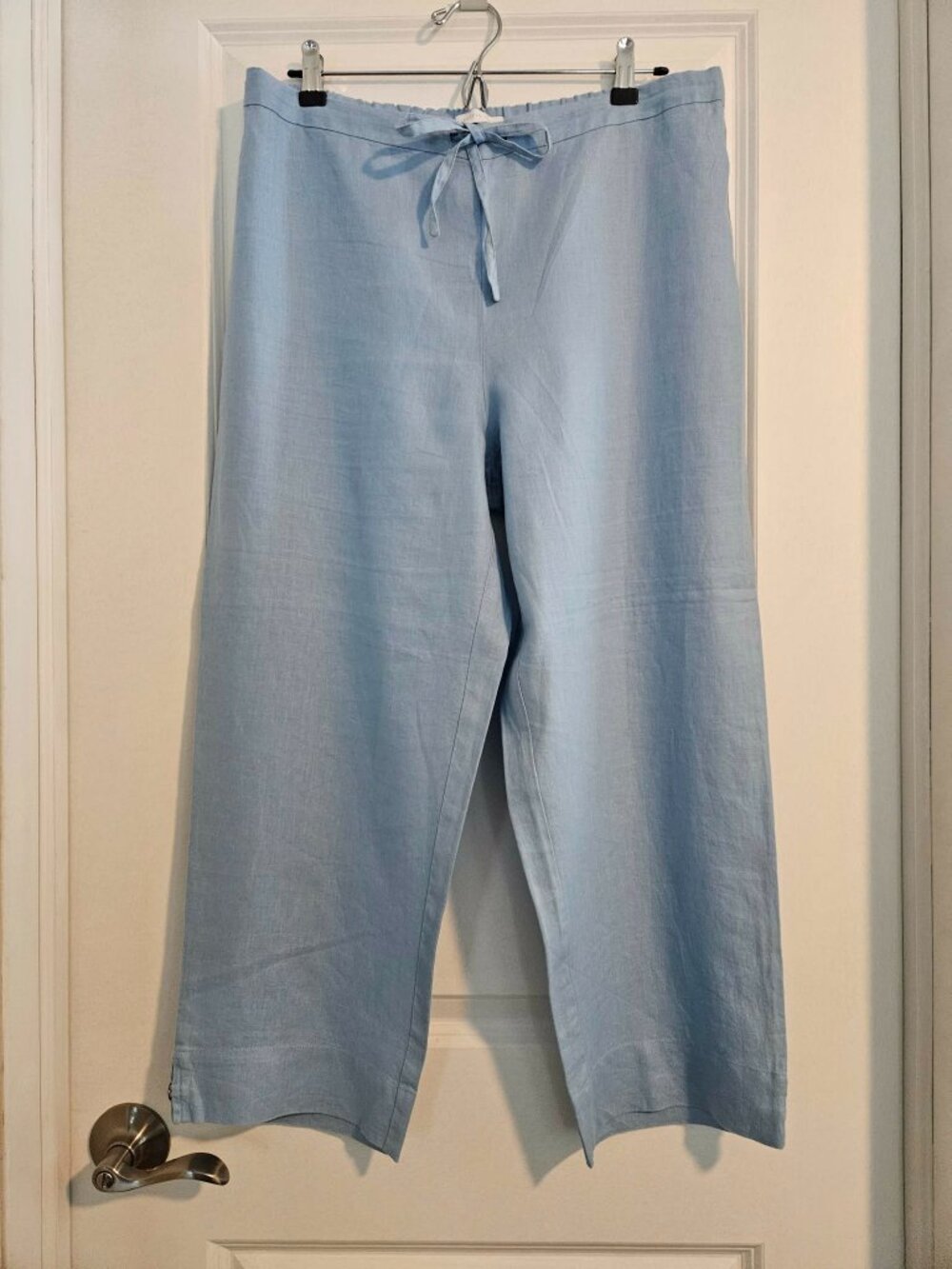 Charter Club Linen Paints Blue Cropped Drawstring Waist Relaxed Size 12